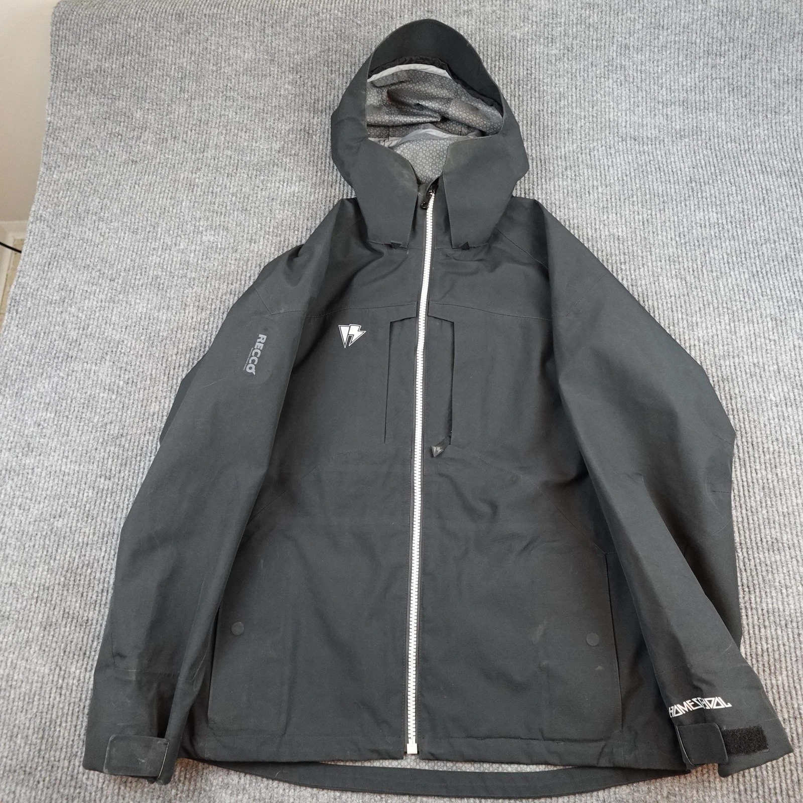 Homeschool Continuum Jacket Mens Large Black Hooded Waterproof Ski Shell RECCO