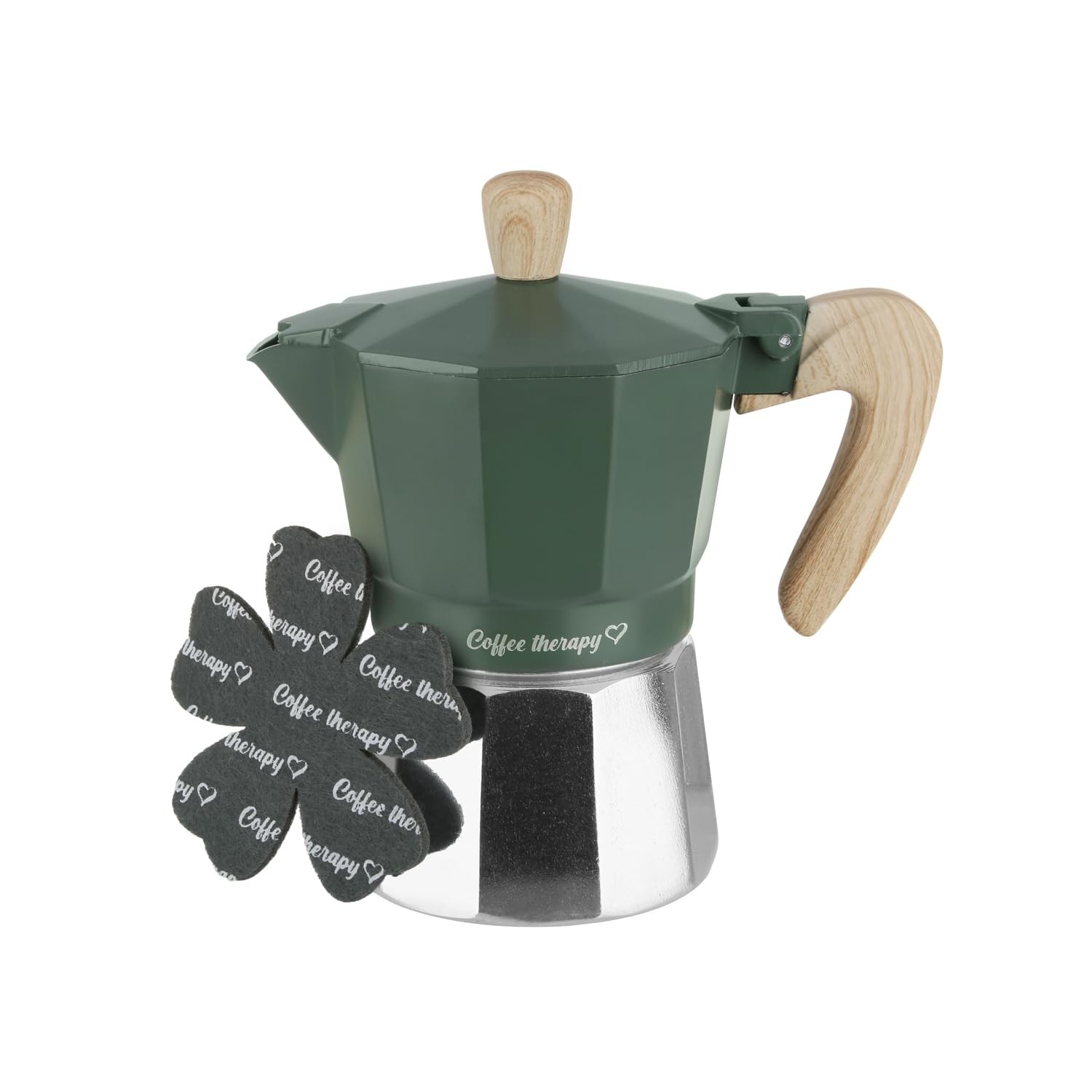Moka Kasanova 3 Tazze Verde - Caffettiera Cooking Therapy con Base