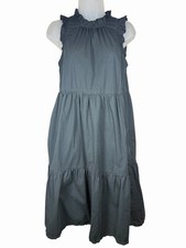 J.Crew Tiered Midi Dress Womens 2 Black Ruffle Mock Neck Sleeveless Poplin