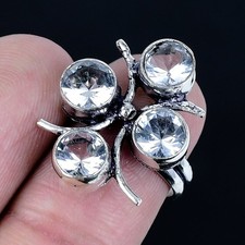 Unique White Topaz Gemstone Handmade 925 Sterling Silver Ring Size 7