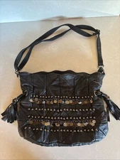 Black Leather Shoulder Bag, High Quality Leather Purse With Super Cute Beads