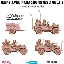 WWII UK Paratroopers Jeeps Set - 3 Jeeps 10 Crew Trailer Various Scales Histori