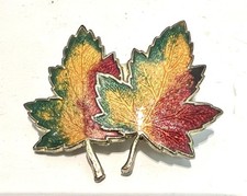 Vintage Korea Souvenir Autumn Enamel Tri-colored Leaves Brooch Pin, T18