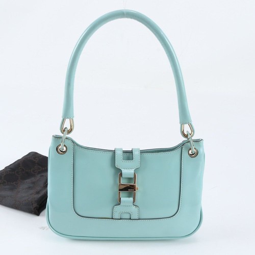 GUCCI 005 0817 Jackie Leather Shoulder Bag Mint Green Italy Vintage Handbag