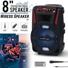 8"1000W Portable Bluetooth Speaker Sound System DJ Party PA Remote FM USB LED US