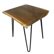 Natural Teak Wood Square End Side Table with Hairpin Legs 20.9" H Home Decor