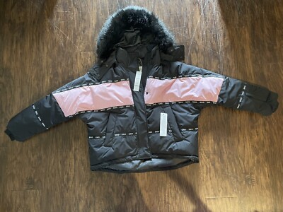 ladies us size topshop sno ski black Puffer jacket coat faux fur