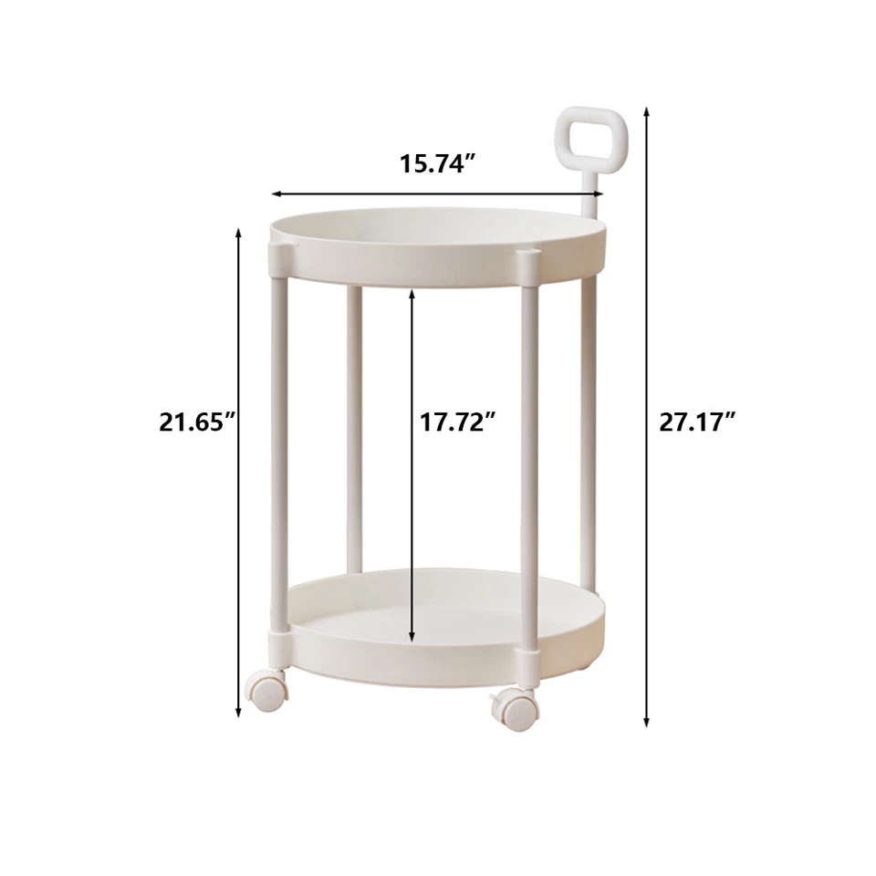 Bilayer Round End Table Side Table Nightstand w/ handle & Universal Wheels Home - Image 2 of 4