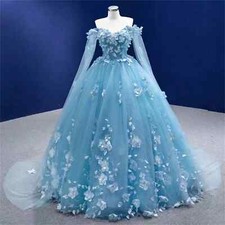 Princess Sky Blue Quinceanera Dresses Ball Gown 3D Flower Sweet 15 16 Prom Dress