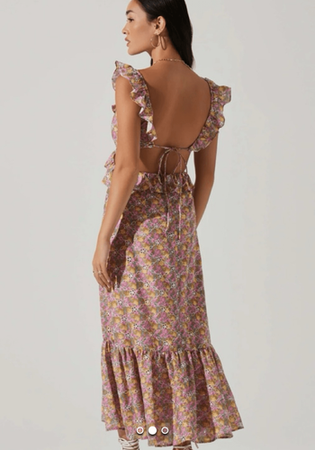 ASTR The Label Dress Womens Size XS Multicolor Olivette Floral Midi Ruffle NWT - Picture 2 of 14