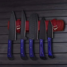 Custom Made Chef Set Kitchen Knife Cutlery - Hand Forged Carbon Steel Set ah2432