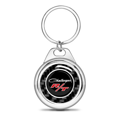 Dodge Challenger R/T Classic Carbon Fiber Chrome Roundel Metal Key Chain