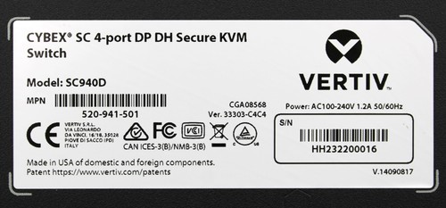 Vertiv | SC940D | SC940D-001 | Cybex SC 4-Port DP DH Secure KVM Switch - New - Afbeelding 9 van 10