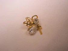 Rhinestone Angel & Christian Cross Vintage Tie Tack Lapel Pin worship jesus s40