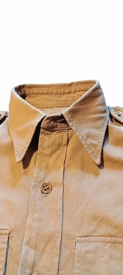 复古 50 年代男式棉卡其色军队衬衫 1951 年 12 月 29 日 Perdue 万智牌公司 S 制作 — 第 4/4 张图片