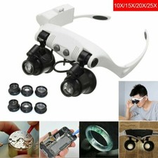 Headband Head Magnifier 8 Lens LED Light Jeweler Watch Loupe Magnifying Glasses