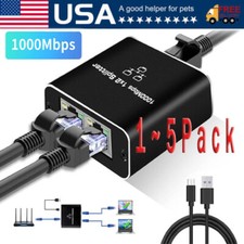 RJ45 Gigabit Ethernet Splitter 1000Mbps LAN Network Internet 1 to 2 Out Adapter