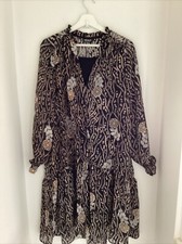 NATURA  PORTUGAL Sz L = 14/16 Black & Gold Floral Detail Drop Waist Boho Dress