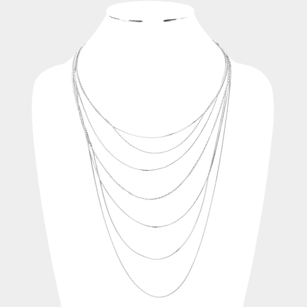 Multi Layered Necklace Thin Metal Chain 7 Tiered Layer GOLD