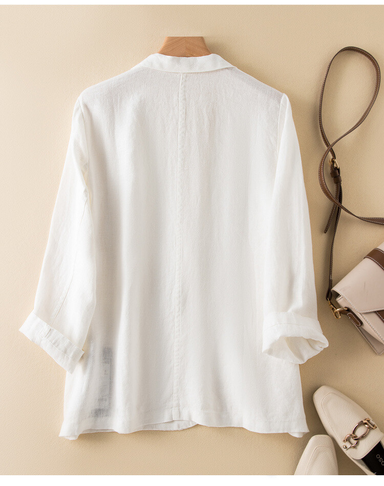 Autumn Casual Linen Suit Women's Jacket Long Sleeve Thin Short Cotton