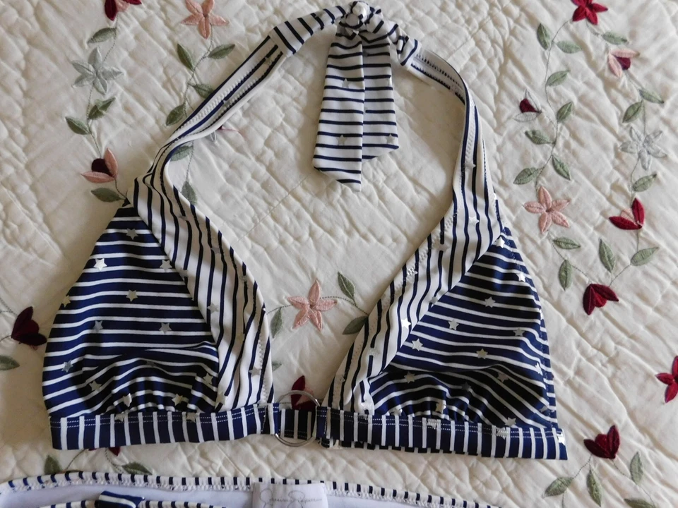 Jessica Simpson Mujeres Talla L Bikini Estrella Rayas Triángulo Traje de Baño Conjunto Foto 4 de 4