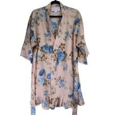 Birdy Grey Women Short Robe xs/s Ruffles Belt Floral Feminine Bridal Romantic