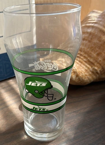 Vintage NFL New York Jets Coca-Cola Football Drinking Glass Coke