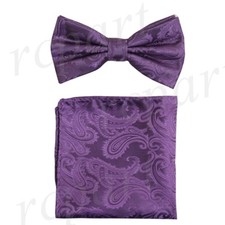 New formal Men's micro fiber pre-tied bowtie  hankie set paisley pastel purple