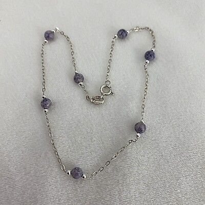 Handmade ~ Sterling Silver .925 ~ Charoite  10'' Ankle Bracelet Anklet
