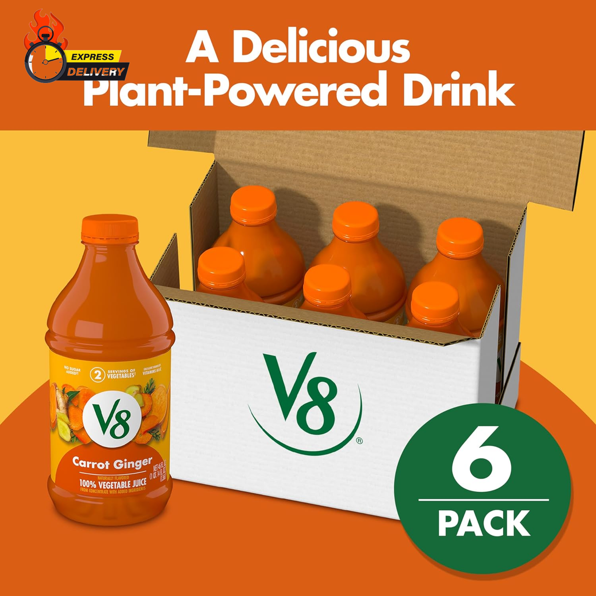 Carrot Ginger 100% Vegetable Juice, 46 Fl Oz Bottle (6 Pack)