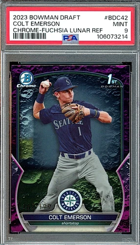 2022 Bowman Draft Chrome #BDC42 Colt Emerson Fuchsia Lunar Refractor #/199 PSA 9