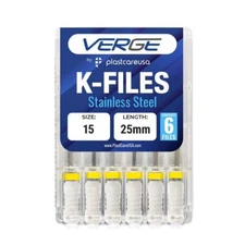 VERGE 25mm Endo K Files, Stainless Steel, #15 White, 6/Pk
