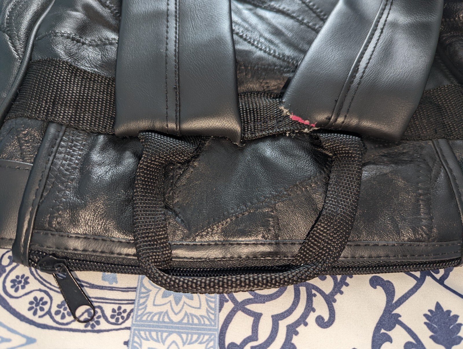 Leather Patchwork Backpack With Drawstring Top Un… - image 9