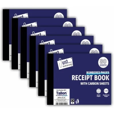 TALLON 6 x Half-Size Receipt Books | 80 Pages | Carbon Copy Invoice Pads | Duplicate