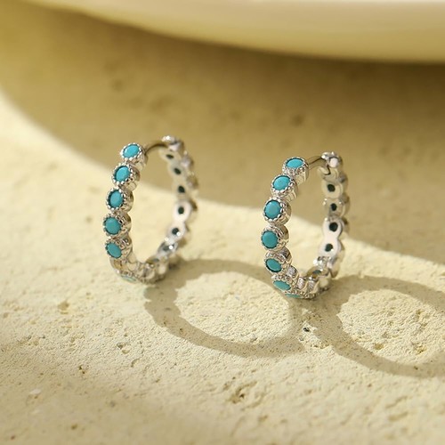 Cute Turquoise Huggie Hoop Small Earrings for Women Cartilage 925 Sterling Si... - Picture 3 of 5