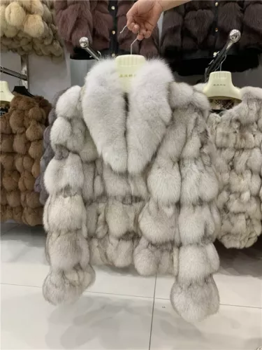 Damen Winter Jacken Echt Fuchspelz Mantel mit Revers Dick Warm Mode Oberbekleidung - Bild 8 von 16