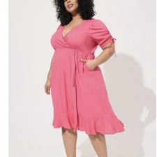 NWOT Torrid Pink Swiss Dot Surplice Pockets Midi Dress 2X