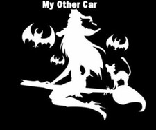 9.5 x 8.2 CM Approx Funny Car Sticker My Other Car Witch With Cat and Bats Vinyl