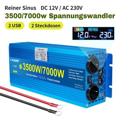 3500W 7000W Reiner Sinus Spannungswandler 12V auf 230V Wechselrichter 2USB 2AC