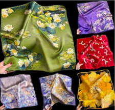 100% Silk 20" square Scarf Women neckerchief Wrap floral pink red blue green MY2
