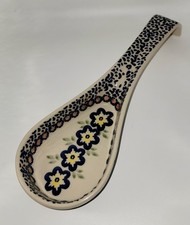 Spoon Rest Boleslawiec Polish Pottery Blue & Cream 10.5"