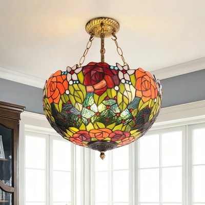 Rose Indoor Pendant Light, Vintage Colored Three Headlamp, 16' With Light Source