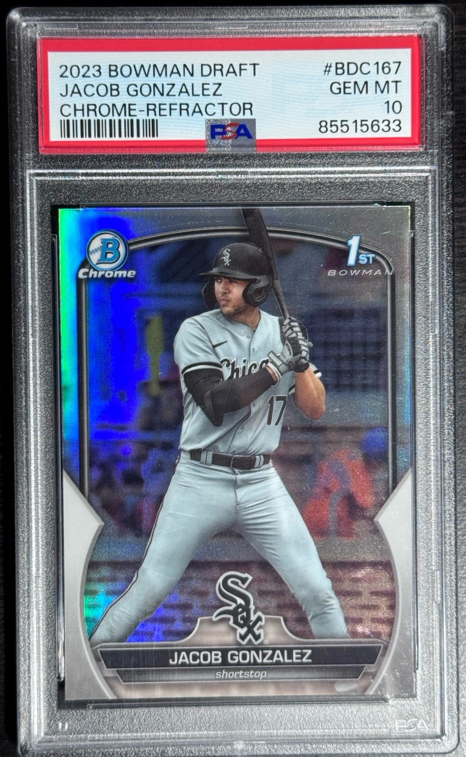 2023 BOWMAN DRAFT CHROME JACOB GONZALEZ RC ROOKIE PSA 10 #BDC-167 REFRACTOR 1ST