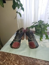 Vintage Sbicca MULTI COLOR 60S, 70S LEATHER PATCHWORK PLATFORM MULES SHOES 9