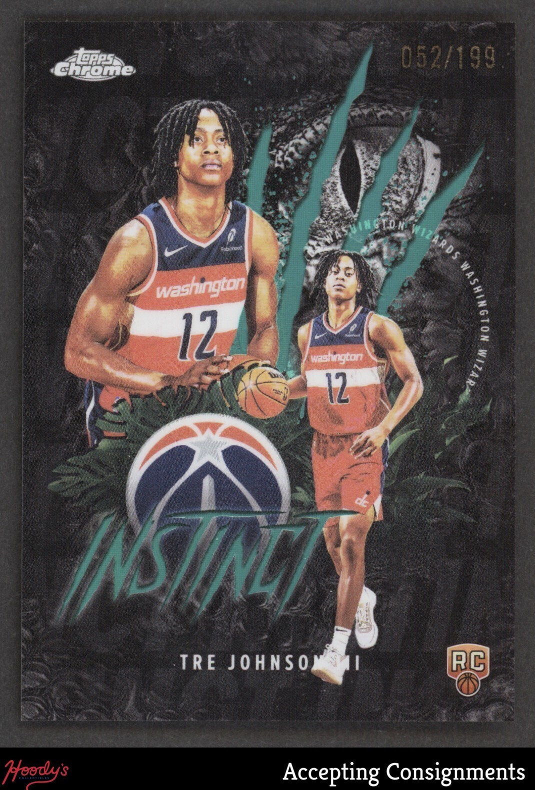 2025-26 Topps Chrome Instinct Aqua Refractor Tre Johnson III RC ROOKIE 052/199