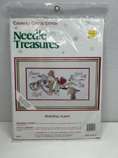 Vintage Christmas Cross Stitch Kit Peaceful Flight Birds Ribbon Needle Wildlife