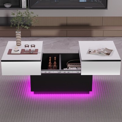 Weißer Couchtisch mit Schubladen RGB LED Modernes Wohnzimmer Stauraum, DE STOCK