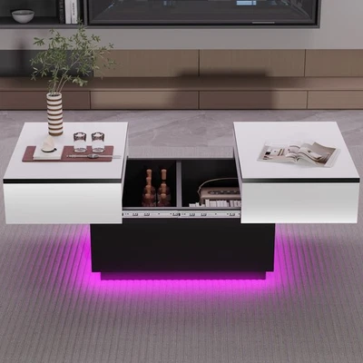 Weißer Couchtisch mit Schubladen RGB LED Modernes Wohnzimmer Stauraum, DE STOCK - Bild 1 von 4