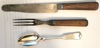 Knife Fork Spoon Civil War Indian Wars Matched Nice Wood Handles Antique