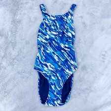 Speedo Racerback Cut Out Back One Piece Swimsuit Blue Wave Vintage Womens 32 6
